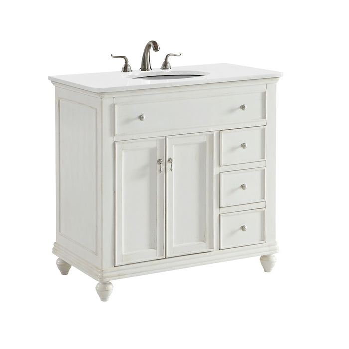 Elegant Otto 36" Single Vanity, Antique White/Ivory Marble