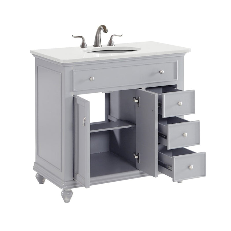 Elegant Otto 36" Single Vanity, Light Grey/Ivory Marble