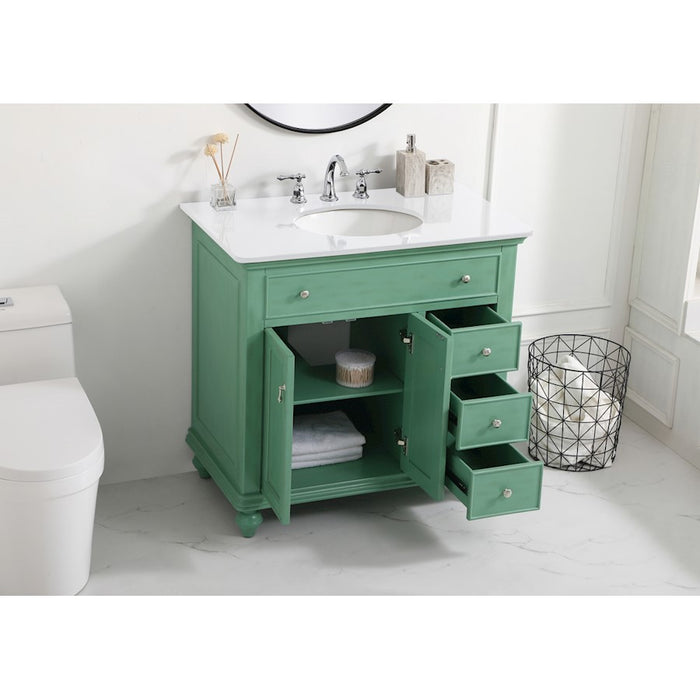 Elegant Otto 36" Single Vanity, Vintage Mint/Ivory Marble