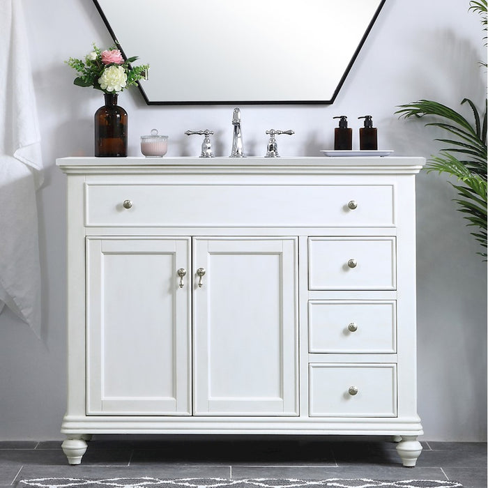 Elegant Otto 42" Single Vanity, Antique White/Ivory Marble