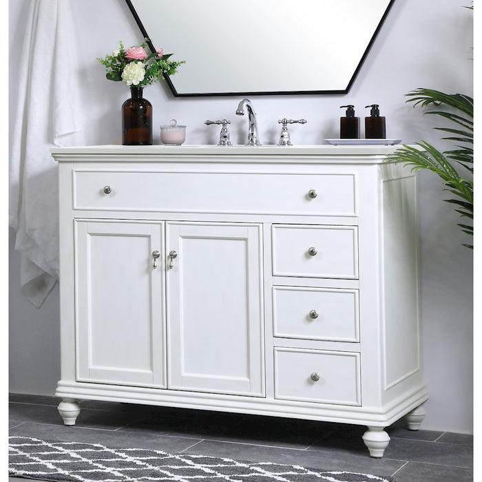 Elegant Otto 42" Single Vanity, Antique White/Ivory Marble