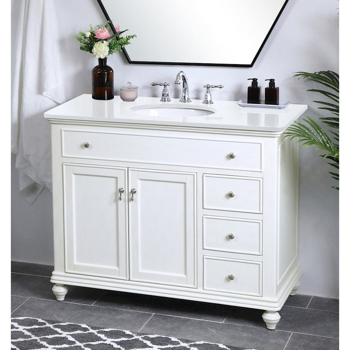 Elegant Otto 42" Single Vanity, Antique White/Ivory Marble