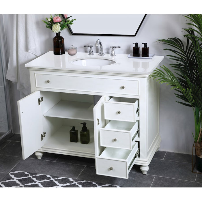 Elegant Otto 42" Single Vanity, Antique White/Ivory Marble