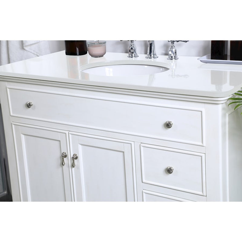 Elegant Otto 42" Single Vanity, Antique White/Ivory Marble