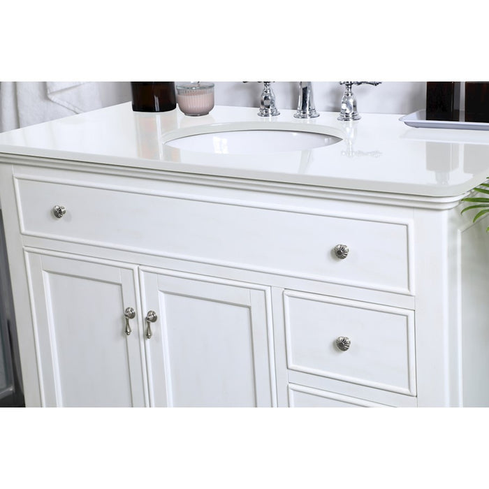 Elegant Otto 42" Single Vanity, Antique White/Ivory Marble