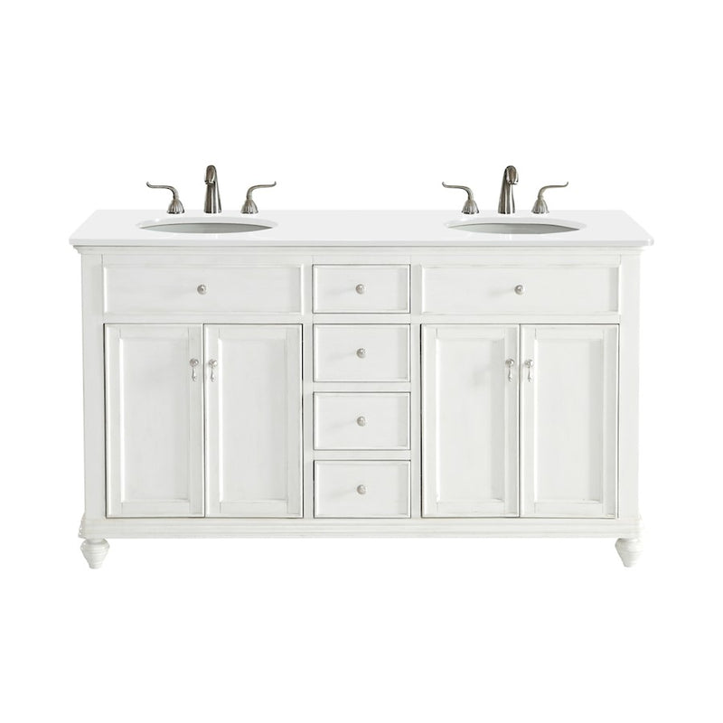 Elegant Otto 60" Double Vanity, Antique White/Ivory Marble - VF12360DAW-VW