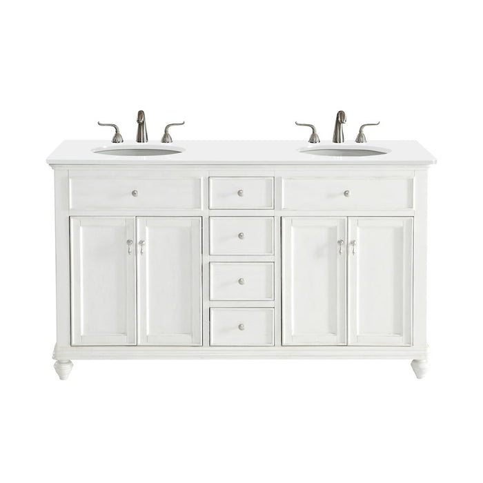 Elegant Otto 60" Double Vanity, Antique White/Ivory Marble - VF12360DAW-VW