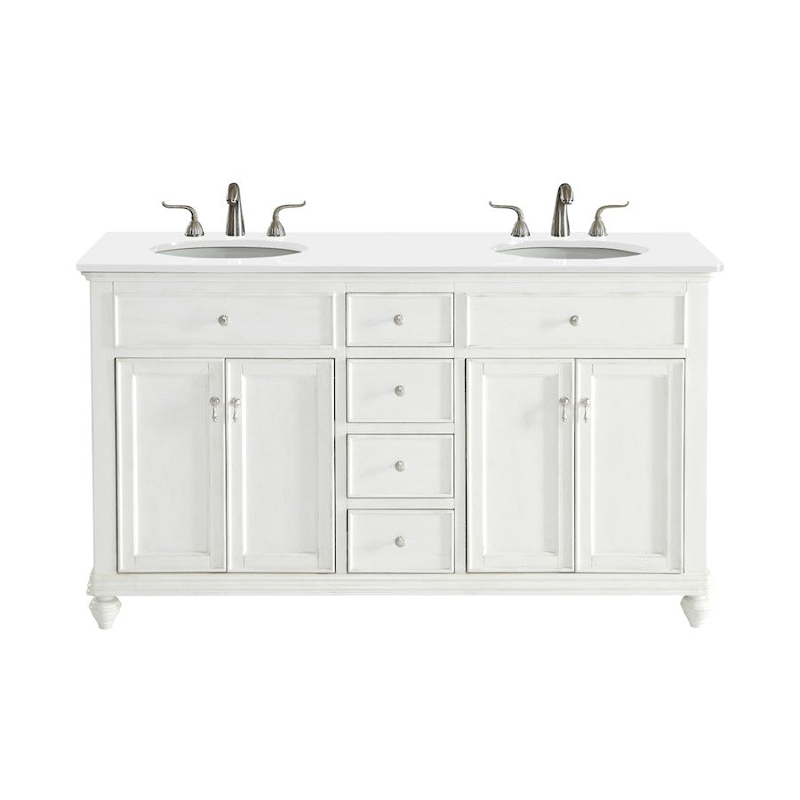 Elegant Otto 60" Double Vanity, Antique White/Ivory Marble - VF12360DAW-VW