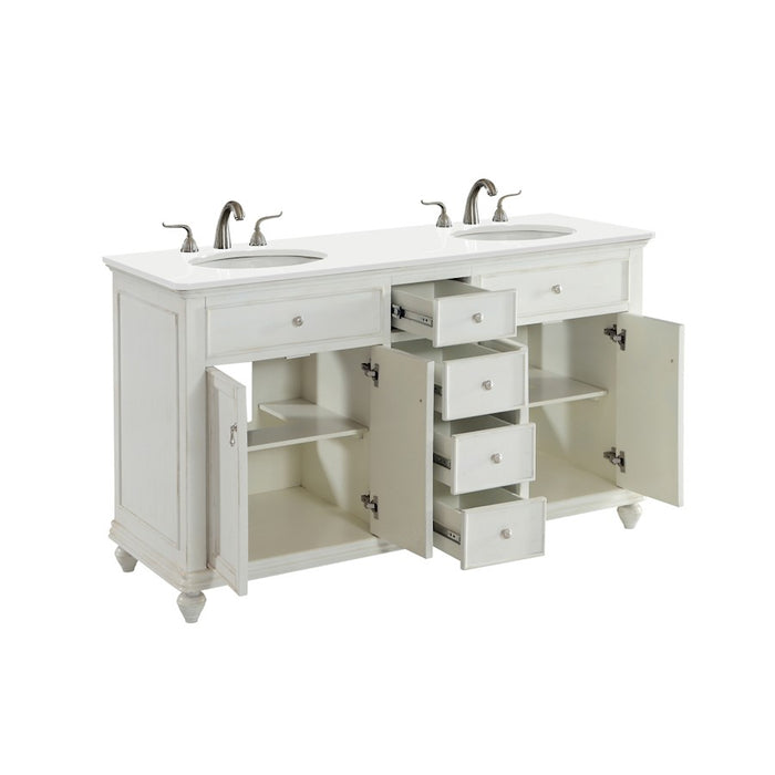 Elegant Otto 60" Double Vanity, Antique White/Ivory Marble
