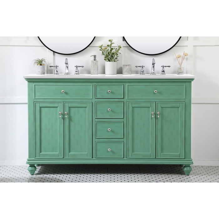 Elegant Otto 60" Double Vanity, Vintage Mint/Ivory Marble