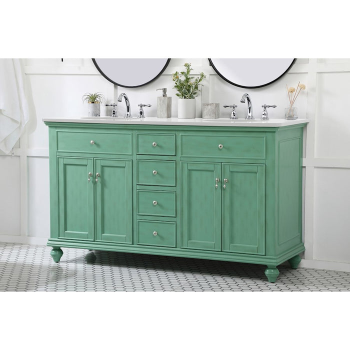 Elegant Otto 60" Double Vanity, Vintage Mint/Ivory Marble
