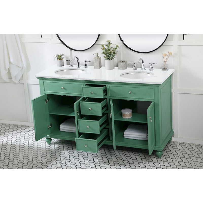 Elegant Otto 60" Double Vanity, Vintage Mint/Ivory Marble