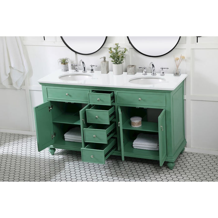 Elegant Otto 60" Double Vanity, Vintage Mint/Ivory Marble