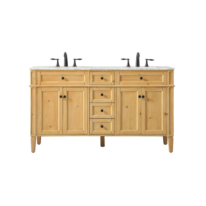 Elegant Park Avenue 60" Double Bathroom Vanity, Natural Wood - VF12560DNW