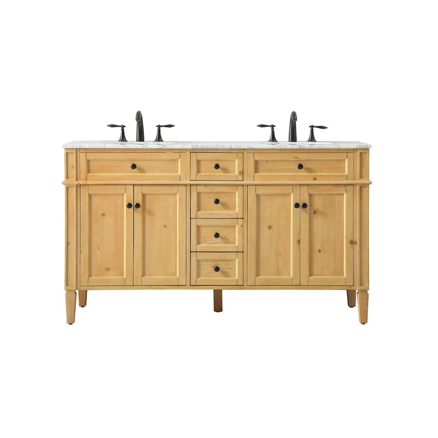 Elegant Park Avenue 60" Double Bathroom Vanity, Natural Wood - VF12560DNW