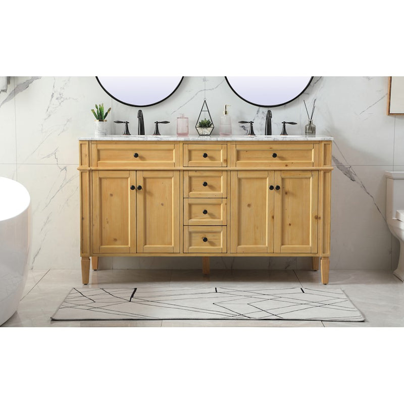 Elegant Park Avenue 60" Double Bathroom Vanity, Natural Wood