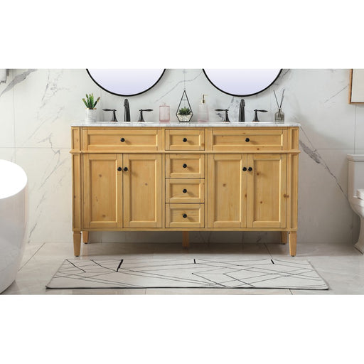 Elegant Park Avenue 60" Double Bathroom Vanity, Natural Wood