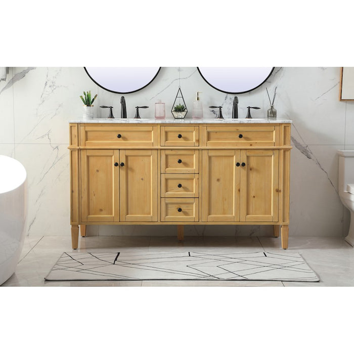 Elegant Park Avenue 60" Double Bathroom Vanity, Natural Wood