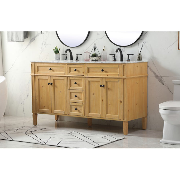 Elegant Park Avenue 60" Double Bathroom Vanity, Natural Wood