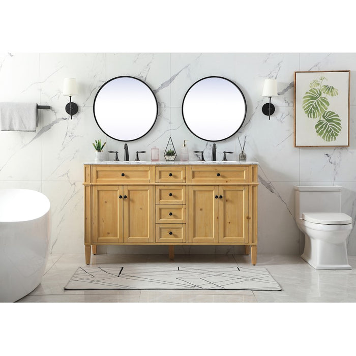 Elegant Park Avenue 60" Double Bathroom Vanity, Natural Wood