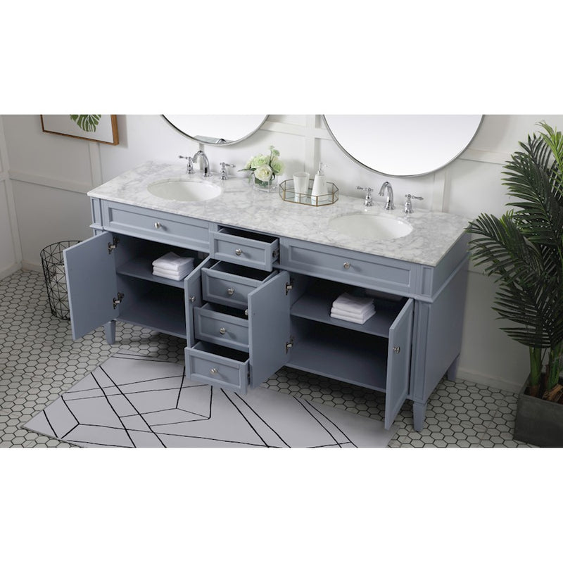 Elegant Kitchen/Bath Park Avenue 72" Double Bathroom Vanity, Grey