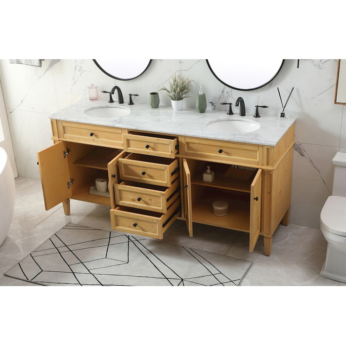 Elegant Park Avenue 72" Double Bathroom Vanity, Natural Wood