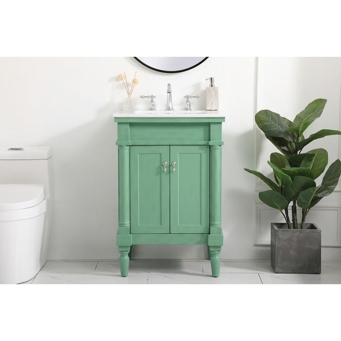 Elegant Lexington 24" Single Vanity, Vintage Mint/Ivory Marble