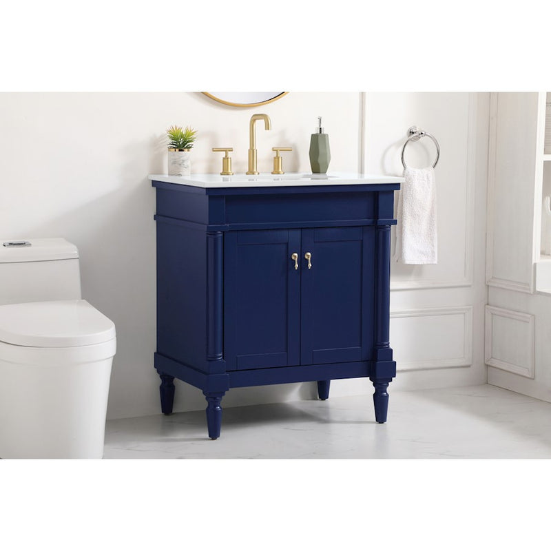 Elegant Decor Lexington 30" Single Vanity, Blue/Ivory Marble