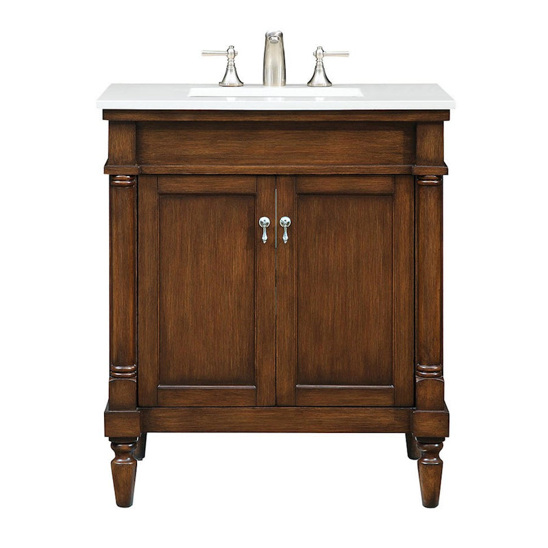 Elegant Decor Lexington 30" Single Vanity, Walnut/Ivory Marble - VF13030WT-VW