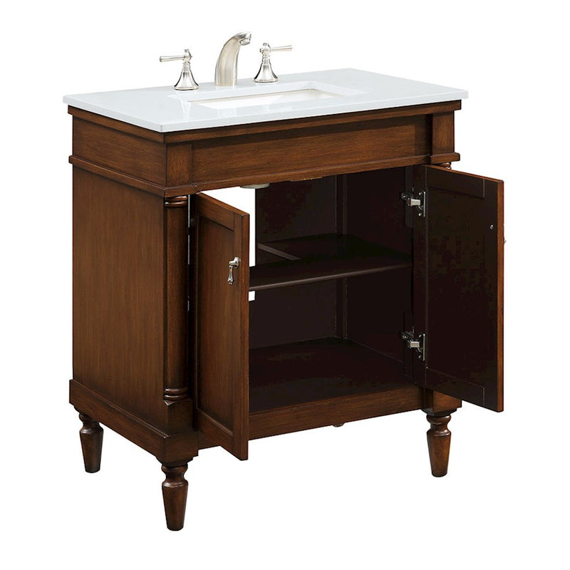 Elegant Decor Lexington 30" Single Vanity, Walnut/Ivory Marble