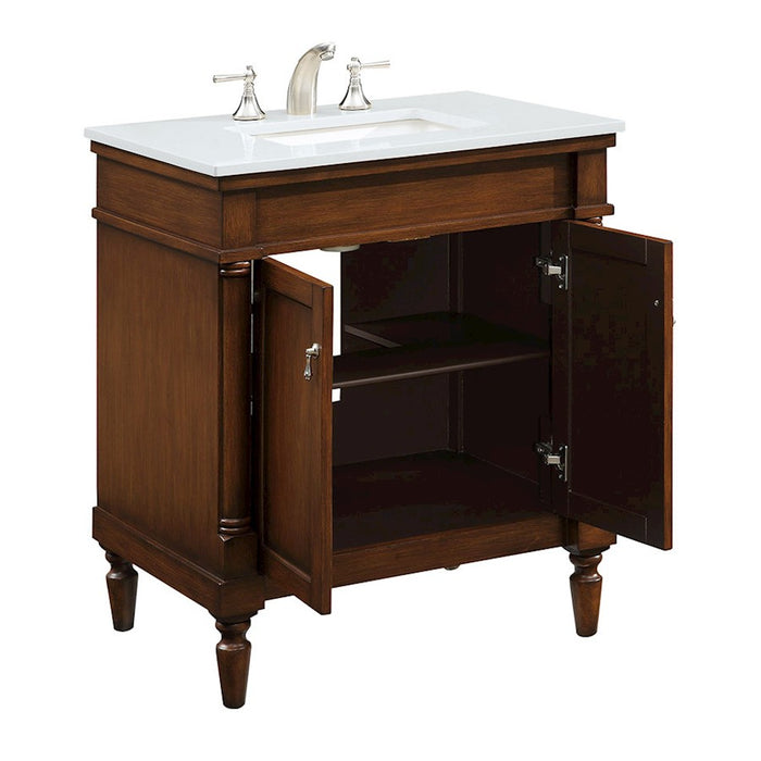 Elegant Decor Lexington 30" Single Vanity, Walnut/Ivory Marble