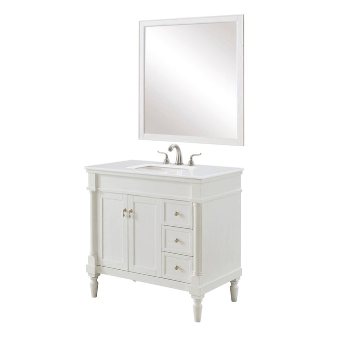 Elegant Lexington 36" Single Vanity, Antique White/Ivory Marble - VF13036AW-VW