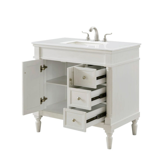 Elegant Lexington 36" Single Vanity, Antique White/Ivory Marble