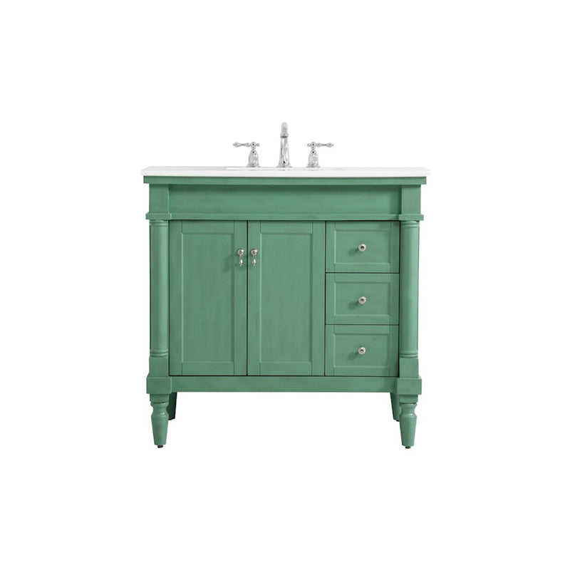 Elegant Lexington 36" Single Vanity, Vintage Mint/Ivory Marble - VF13036VM-VW