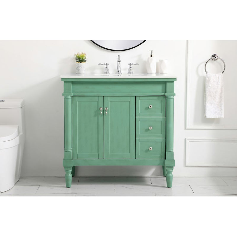 Elegant Lexington 36" Single Vanity, Vintage Mint/Ivory Marble
