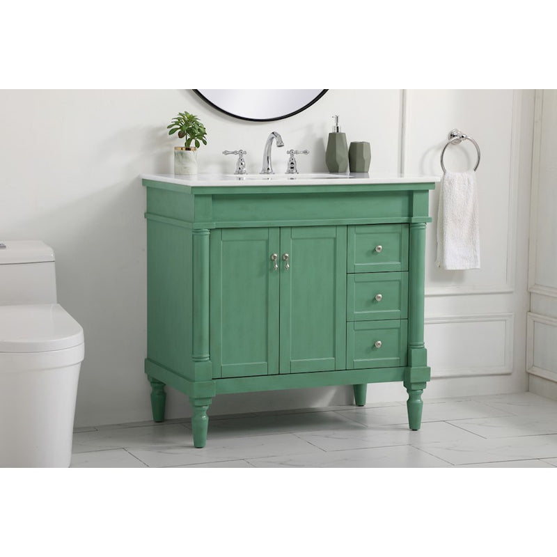 Elegant Lexington 36" Single Vanity, Vintage Mint/Ivory Marble