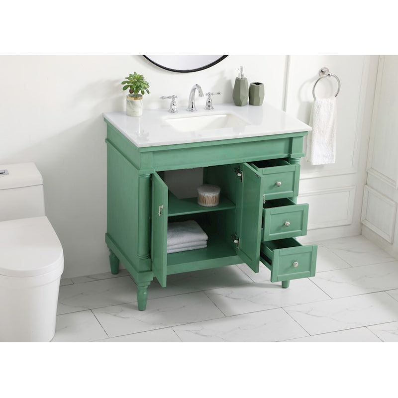 Elegant Lexington 36" Single Vanity, Vintage Mint/Ivory Marble