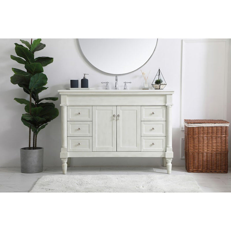 Elegant Lexington 48" Single Vanity, Antique White/Ivory Marble