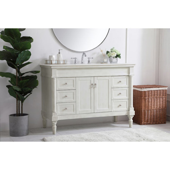 Elegant Lexington 48" Single Vanity, Antique White/Ivory Marble