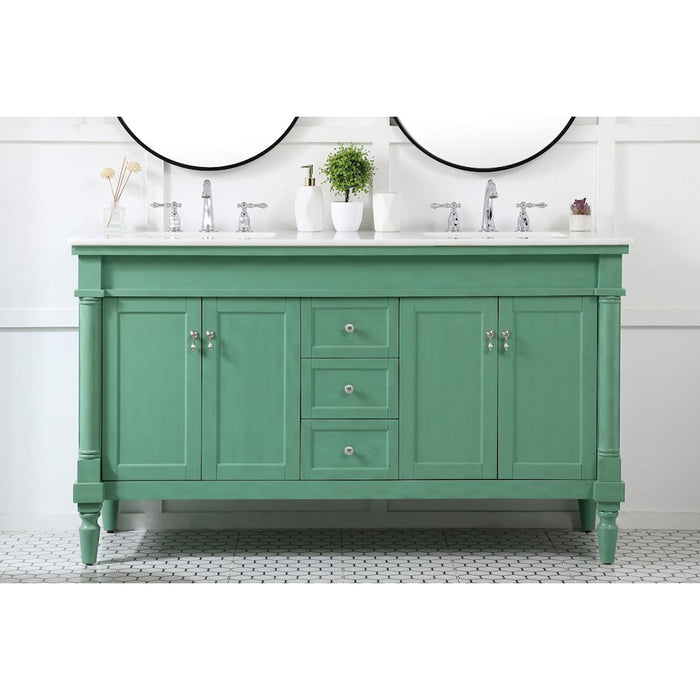 Elegant Lexington 60" Double Bathroom Vanity, Vintage Mint