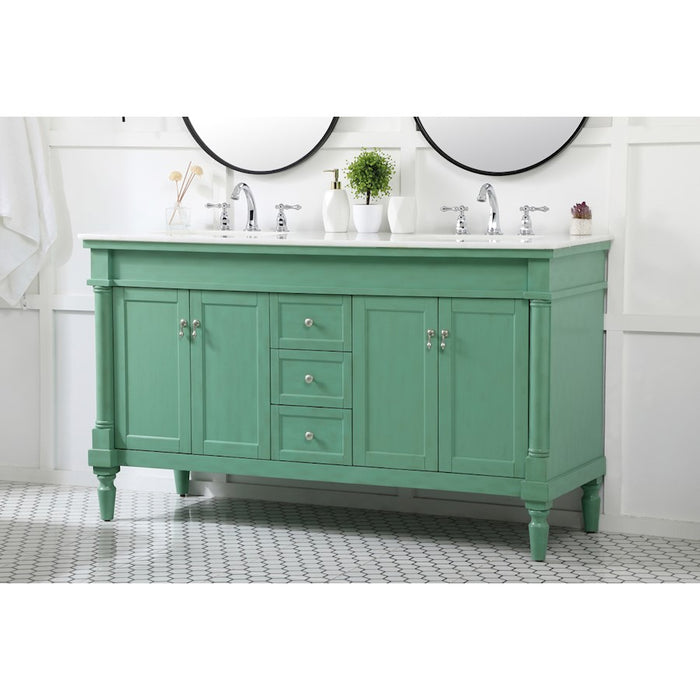 Elegant Lexington 60" Double Bathroom Vanity, Vintage Mint