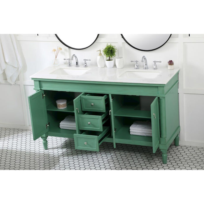 Elegant Lexington 60" Double Bathroom Vanity, Vintage Mint