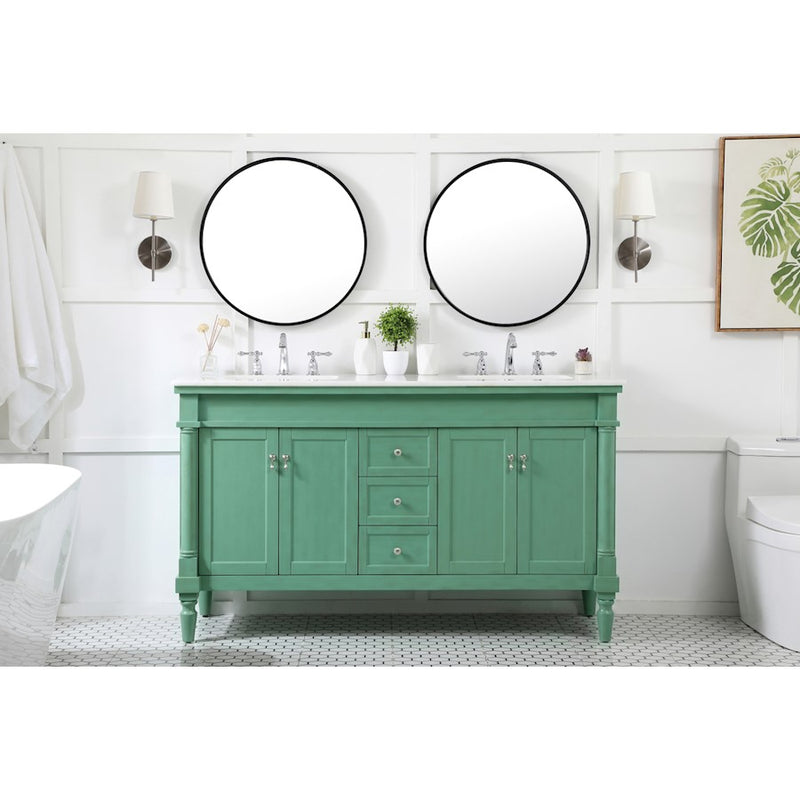 Elegant Lexington 60" Double Bathroom Vanity, Vintage Mint