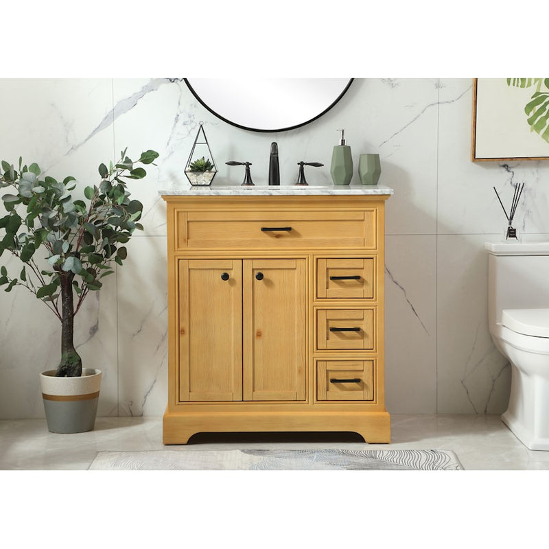Elegant Americana 32" Single Bathroom Vanity, Natural Wood