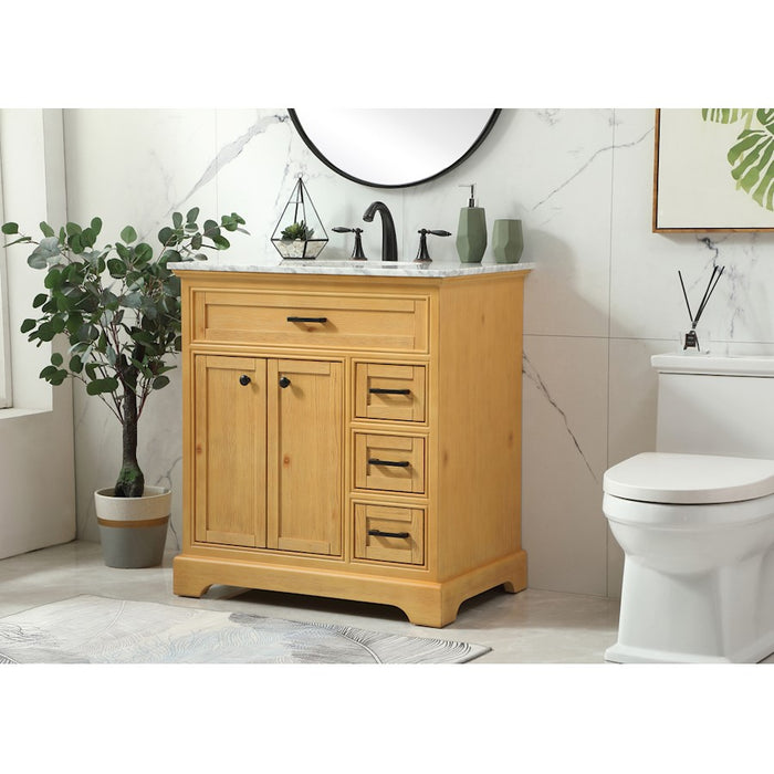 Elegant Americana 32" Single Bathroom Vanity, Natural Wood