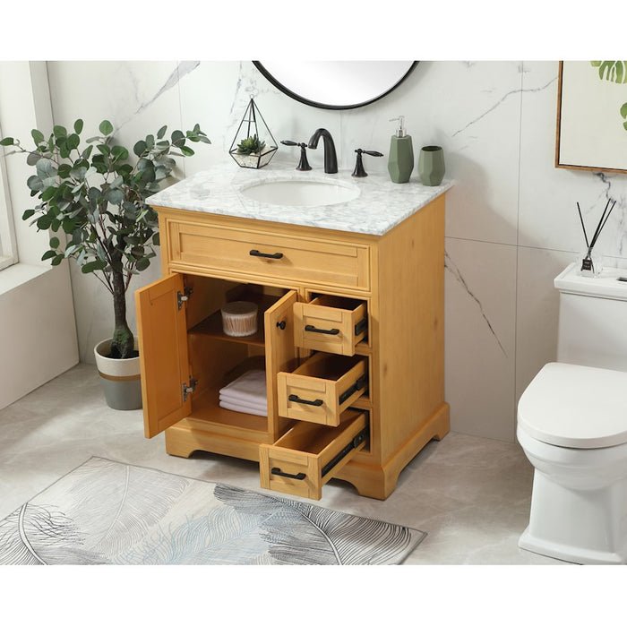Elegant Americana 32" Single Bathroom Vanity, Natural Wood