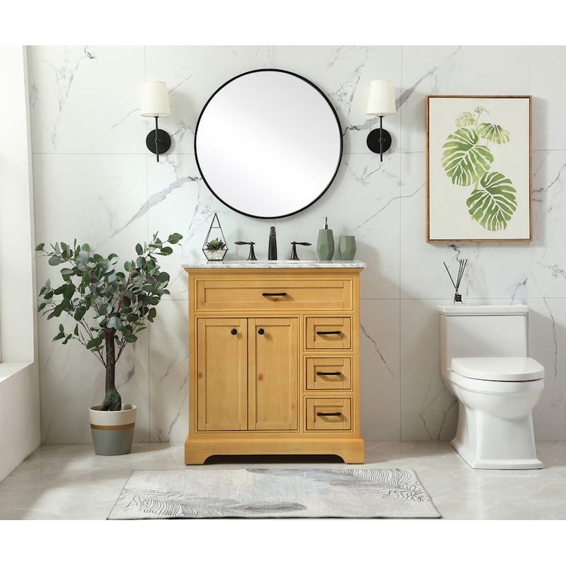 Elegant Americana 32" Single Bathroom Vanity, Natural Wood
