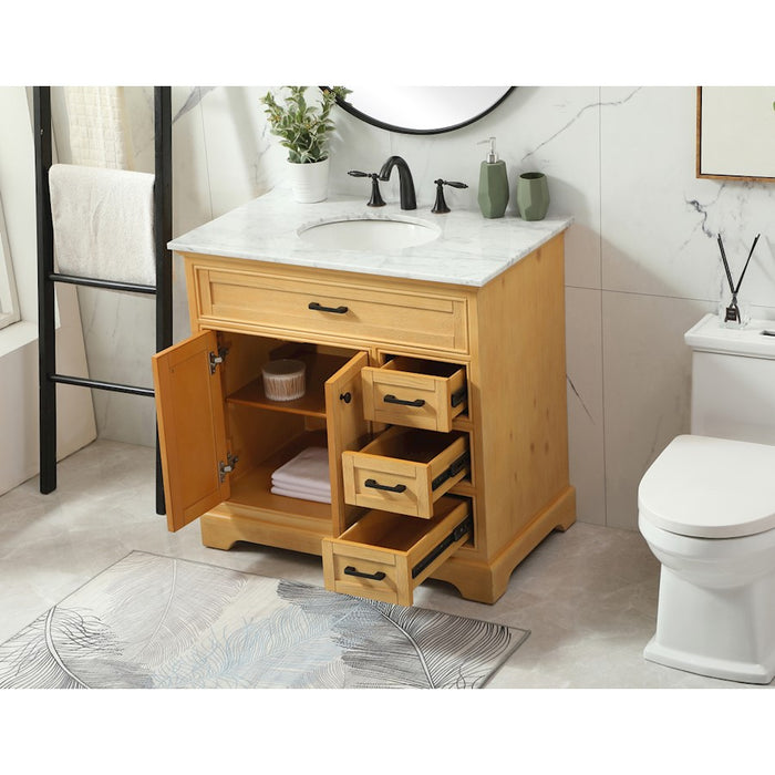 Elegant Americana 36" Single Bathroom Vanity, Natural Wood