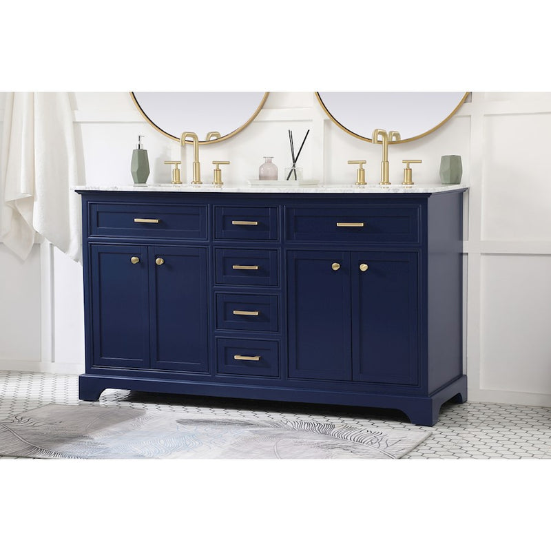Elegant Kitchen/Bath Americana 60" Double Bathroom Vanity, Blue