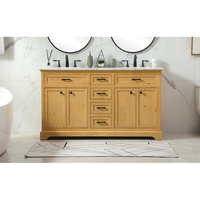 Elegant Americana 60" Double Bathroom Vanity, Natural Wood
